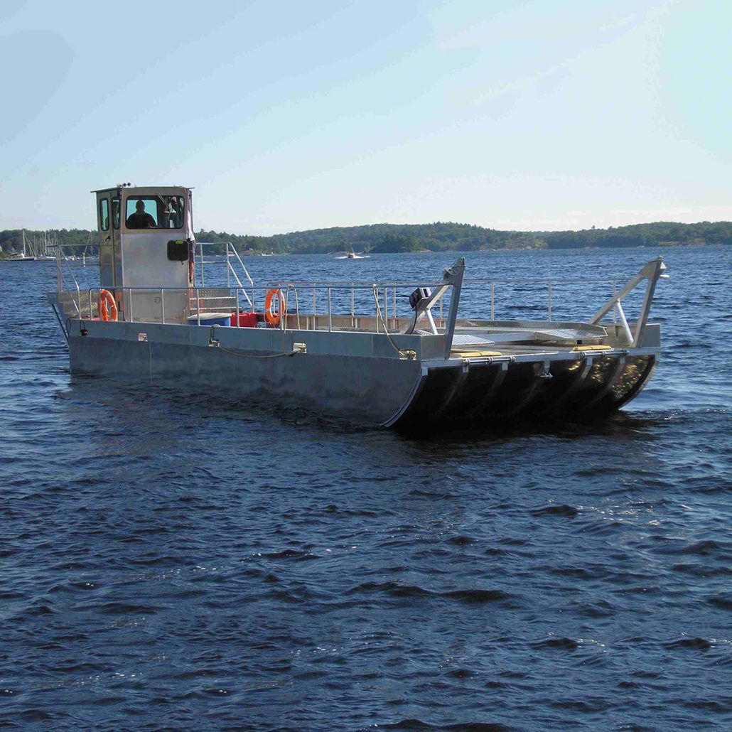 Custom Built Barge for vehicle ferrying, marine cable service, heavy equipment, and materials transport.