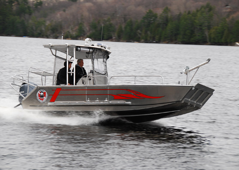 Fully Welded - Aluminum Fire Rescue Boat. Landing Craft design with drop down bow door.
