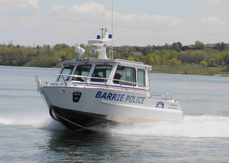 27' Aluminum Police Patrol Boat for marine law enforcement, fast emergency response, search, and rescue.
